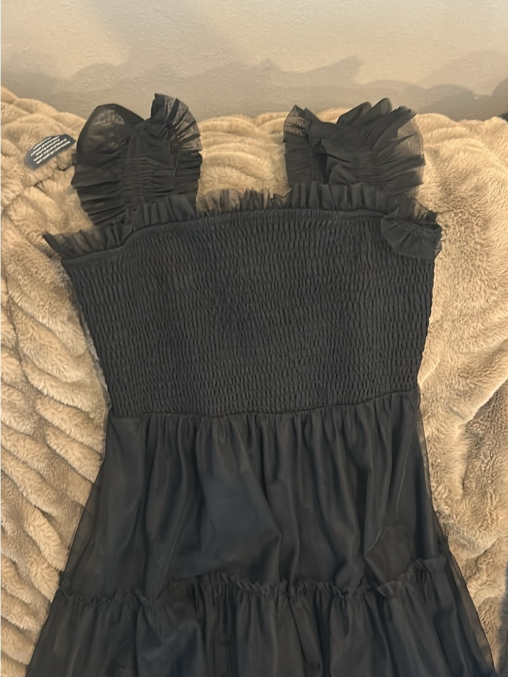 Baltic Born Black Smocked Bodice Ruffle-Strap Dress